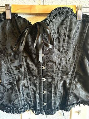 Black Brocade Lace-Up Corset Top